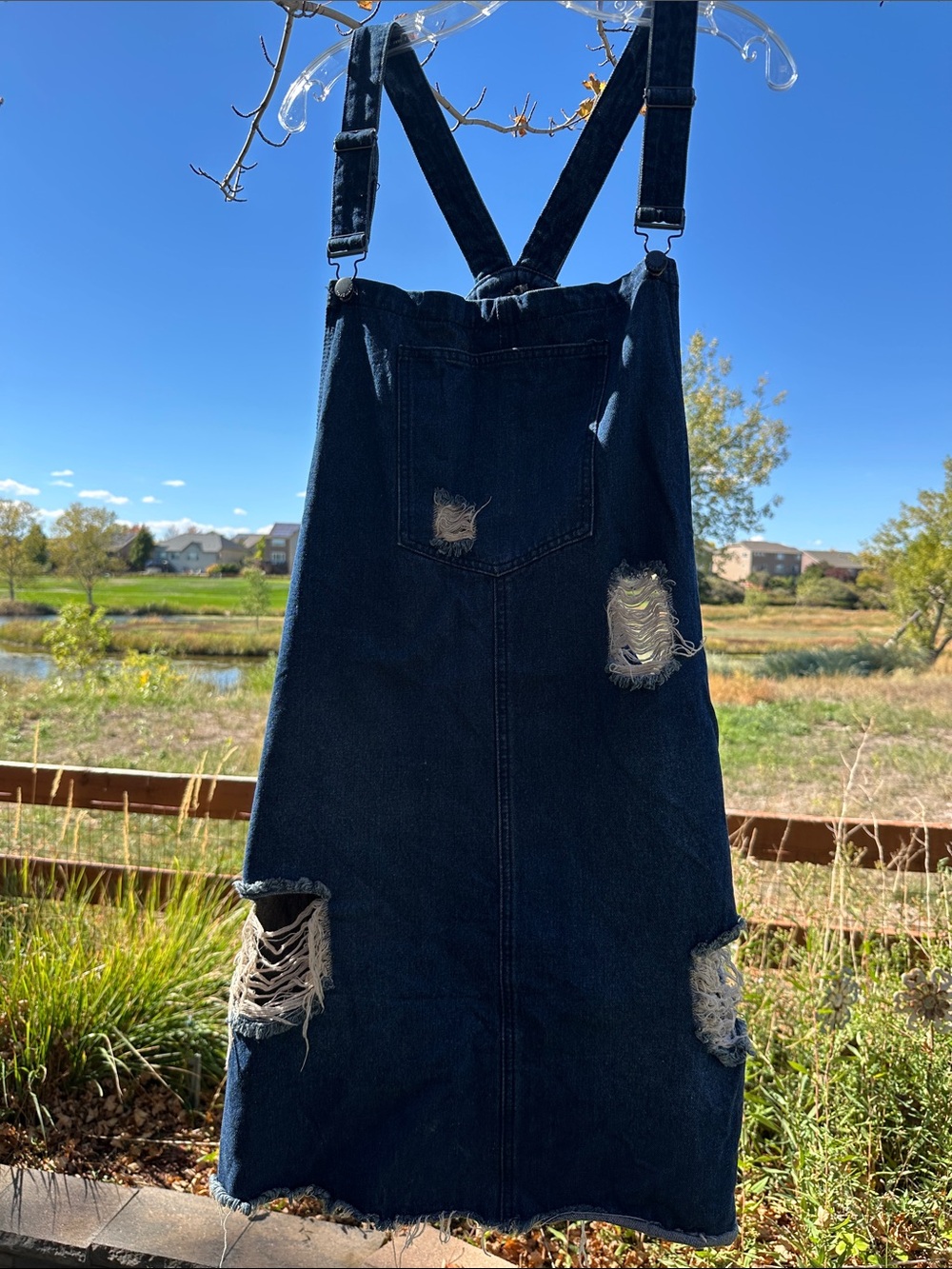 Distressed Denim Overall Dress
